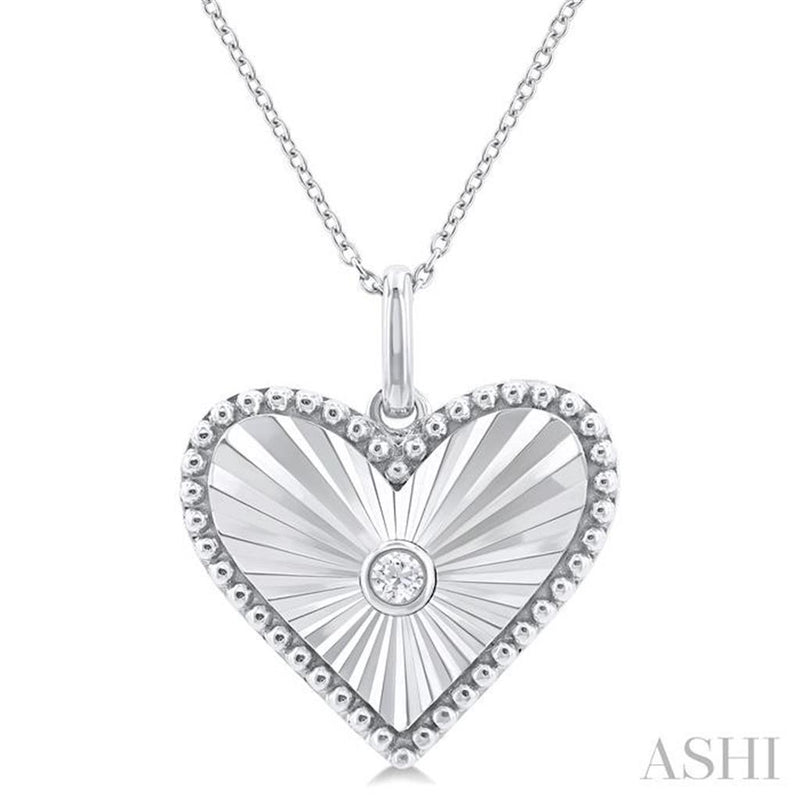 Davis Classics Sterling Silver Diamond Fluted Heart Medallion Pendant Necklace