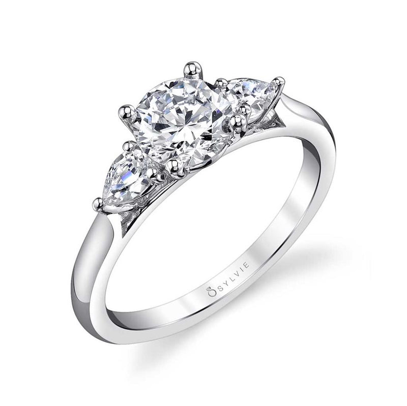 Sylvie Three Stone Diamond Engagement Ring Setting in 14k White Gold