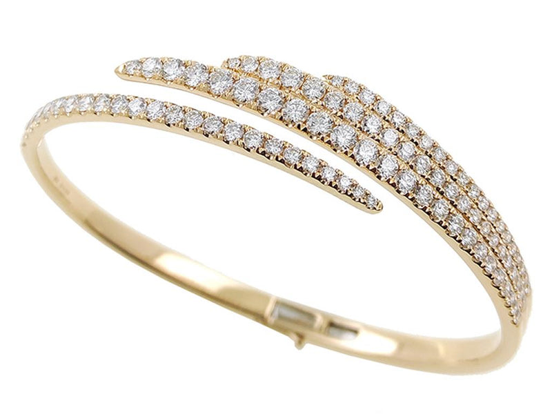 Davis Classics 14k Yellow Gold Bypass Design Diamond Cuff Bangle