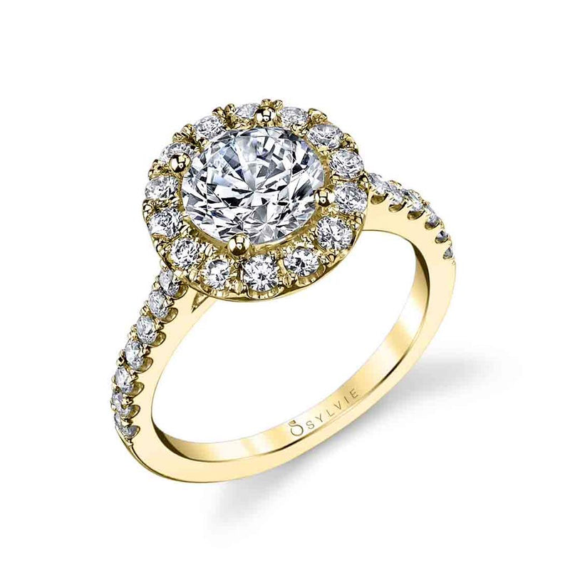 Sylvie 14k Yellow Gold Cathedral Style Halo Design Engagement Ring Setting