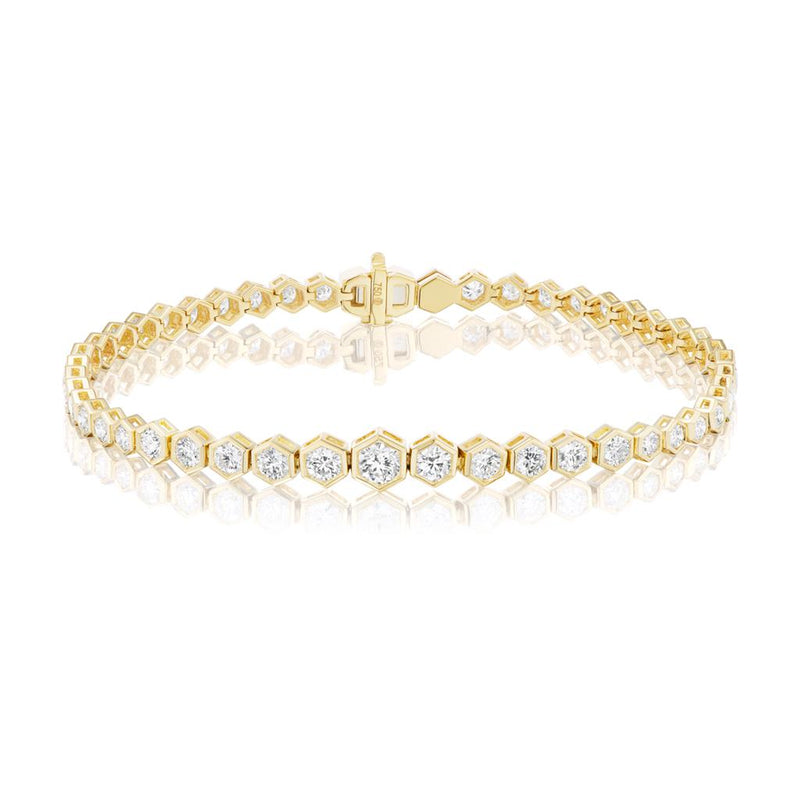 Davis Classics 18k Yellow Gold Hex Broadway Diamond Tennis Bracelet