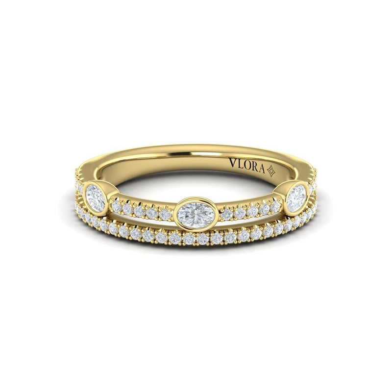 Vlora 14k Yellow Gold Stackable Open Double Row Station Style Diamond Band