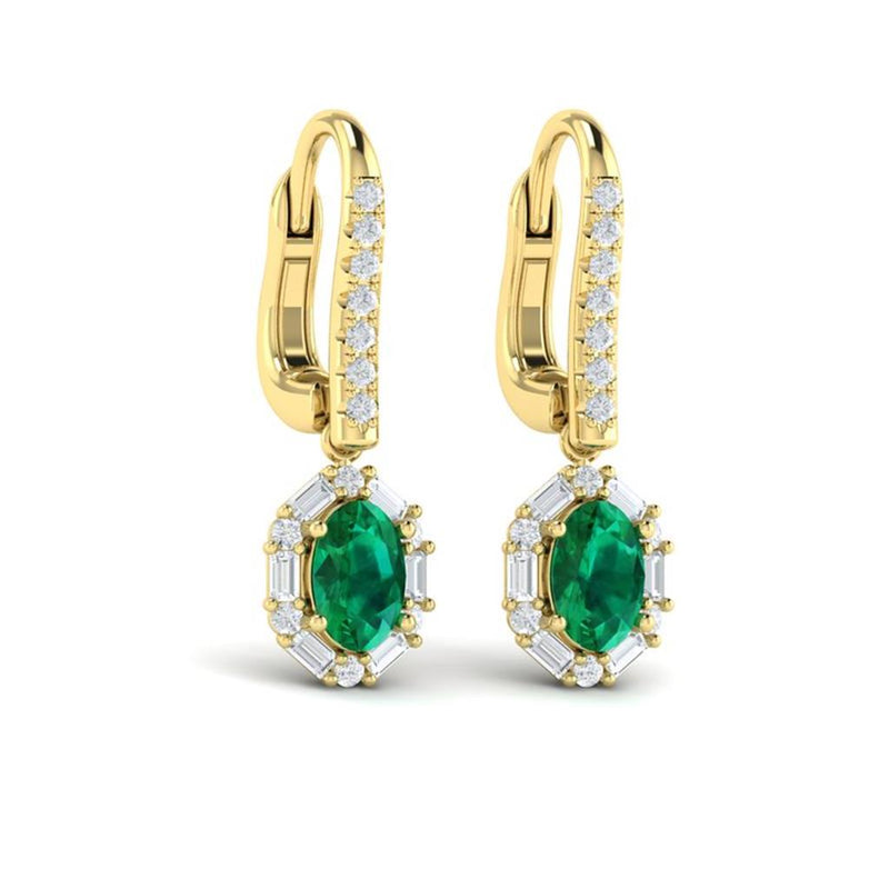 Vlora 14k Yellow Gold Adella Color Collection Halo Design Emerald and Diamond Drop Earrings