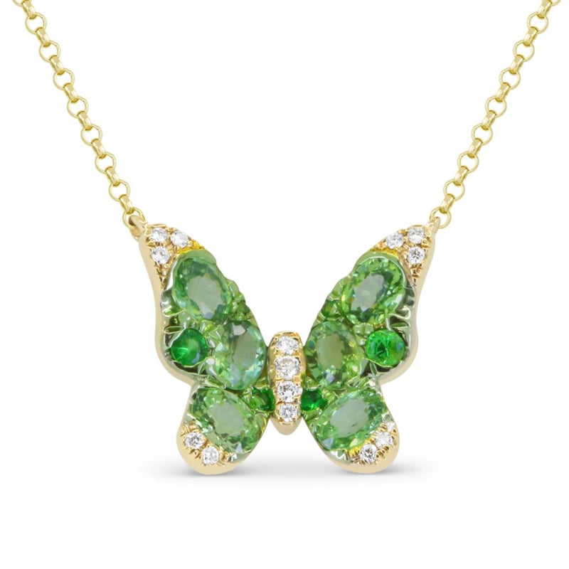 Madison L 14k Yellow Gold Butterfly Design Tsavorite and Diamond Pendant Necklace