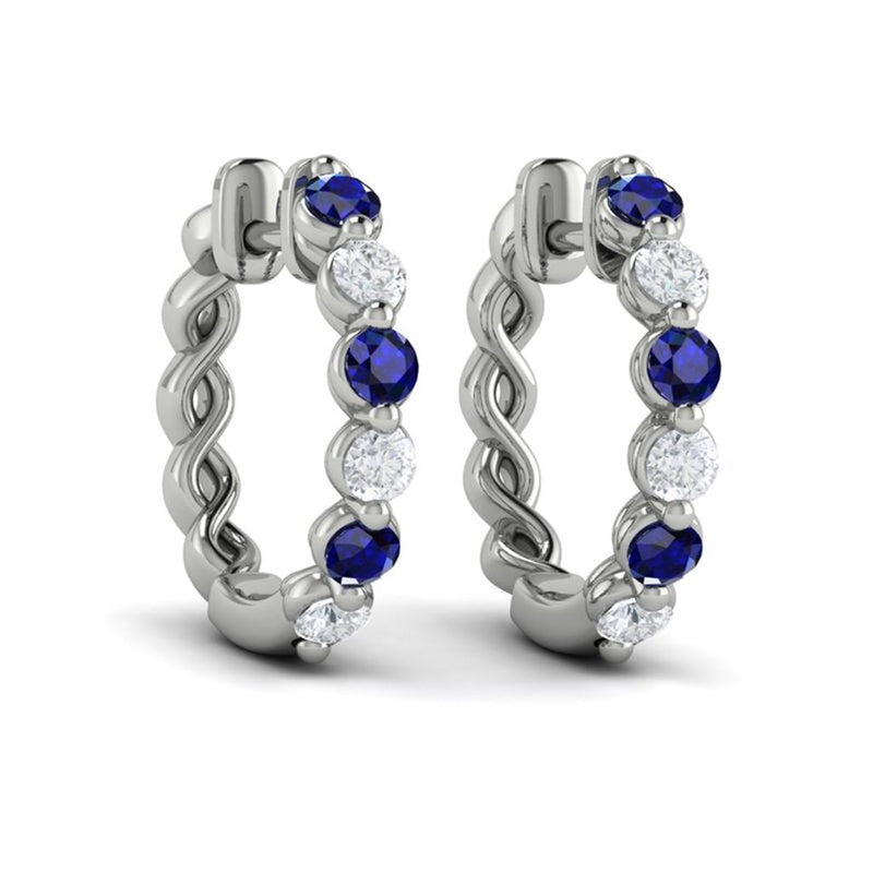 Vlora 14k White Gold Adella Color Collection Sapphire and Diamond Twist Hoop Earrings