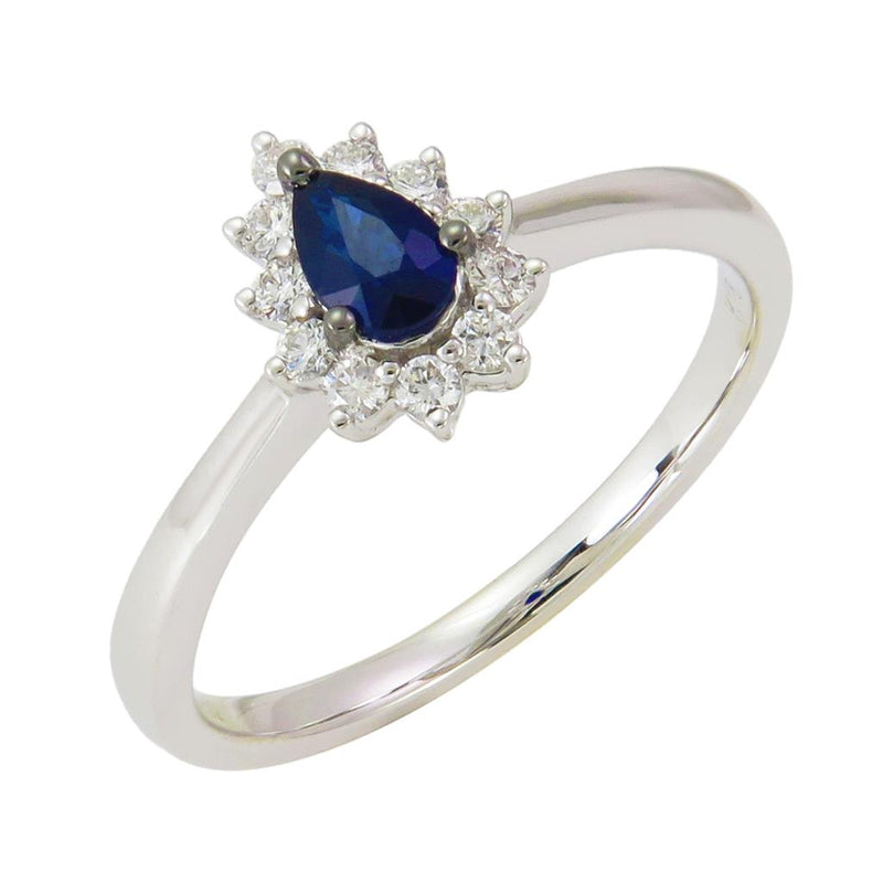 Davis Classics Sapphire and Diamonds Halo Fashion Ring in 18k White Gold