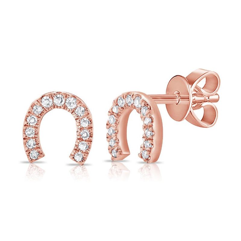 Davis Classics 14k Rose Gold Diamond Horseshoe Stud Earrings