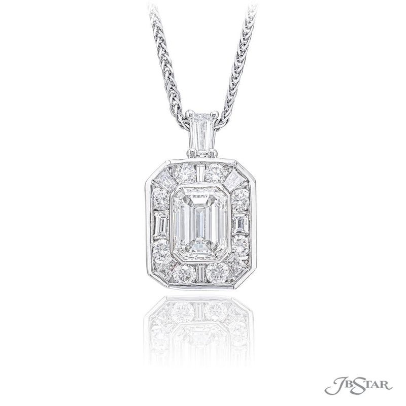 JB Star Platinum Halo Design Diamond Pendant Necklace