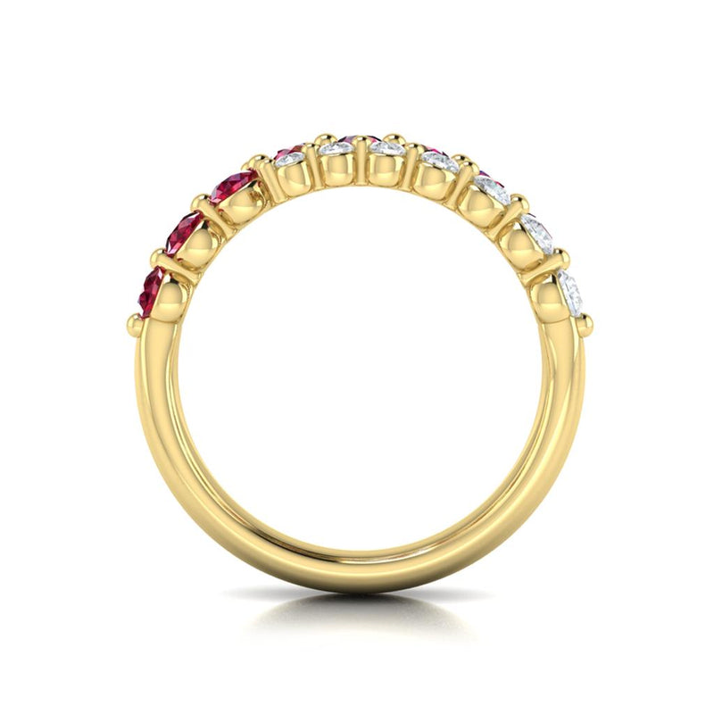 Vlora 14k Yellow Gold Adella Color Collection Triple Row Bypass Design Ruby and Diamond Fashion Ring