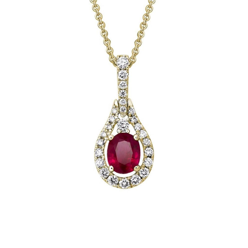 Davis Classics 14k Yellow Gold Ruby and Diamond Halo Drop Pendant