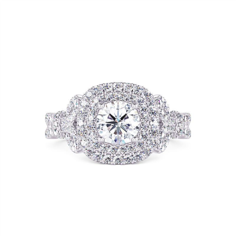 Davis Classics 14k White Gold Cushion Double Halo Design Proposal-Ready Engagement Ring