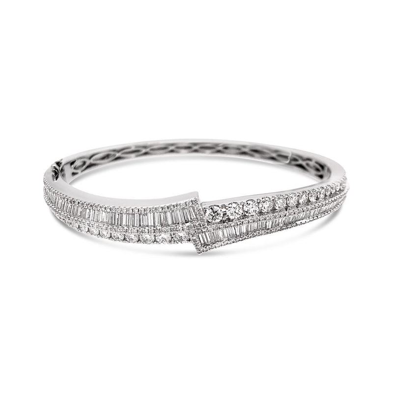 Charles Krypell 18k White Gold Bypass Diamond Bangle Bracelet