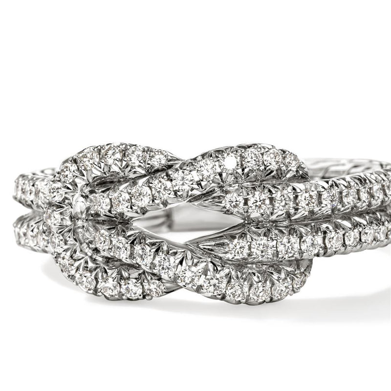 John Hardy Sterling Silver Love Knot Double Row Diamond Ring