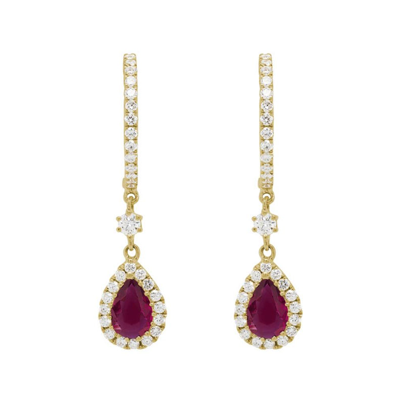 Davis Classics Rubies and Diamonds Drop Earrings in 14k Yellow Gold