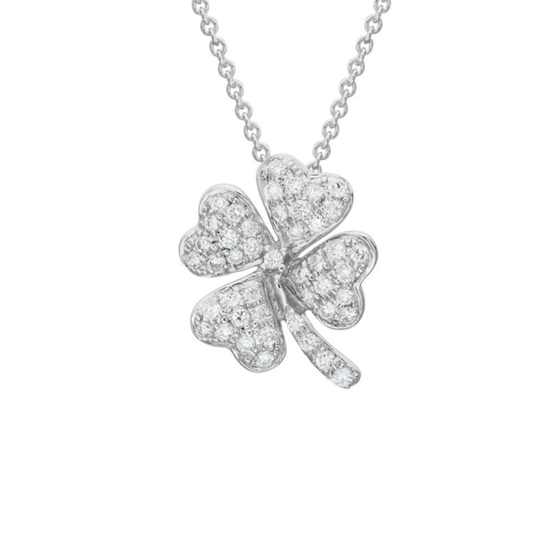 Davis Classics 14k White Gold Diamond Clover Pendant Necklace