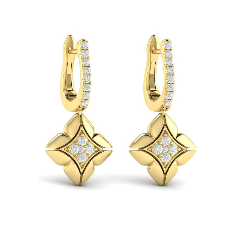 Vlora 14k Yellow Gold Estrella Collection Floral Quilt Motif Diamond Drop Earrings