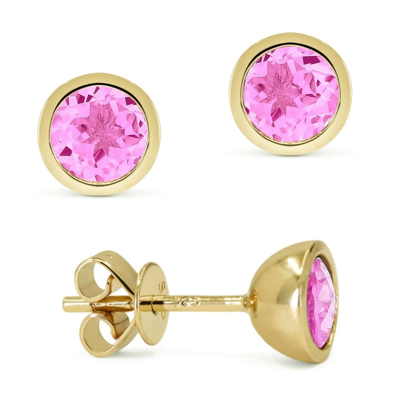 Madison L 14k Yellow Gold Lab-Created Pink Sapphire Stud Earrings