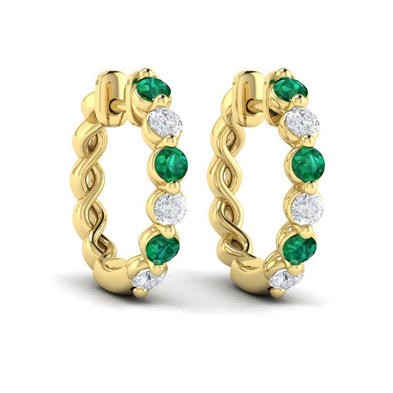 Vlora 14k Yellow Gold Adella Color Collection Emerald and Diamond Twist Hoop Earrings