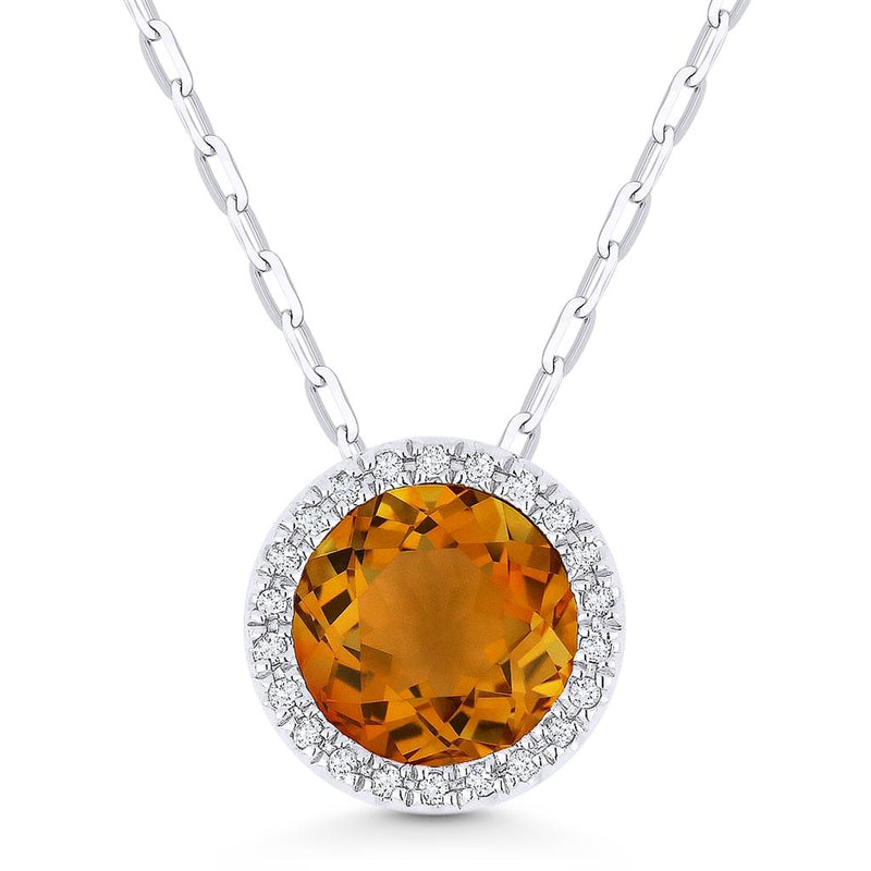 Madison L 14k White Gold Halo Pendant with Citrine