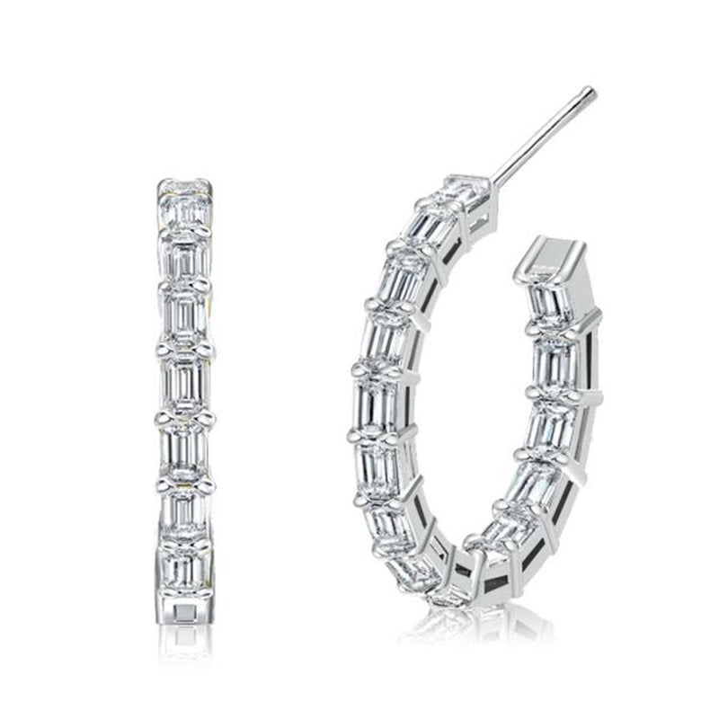 Davis Classics 18k White Gold In/Out Emerald-Cut Diamond Hoop Earrings