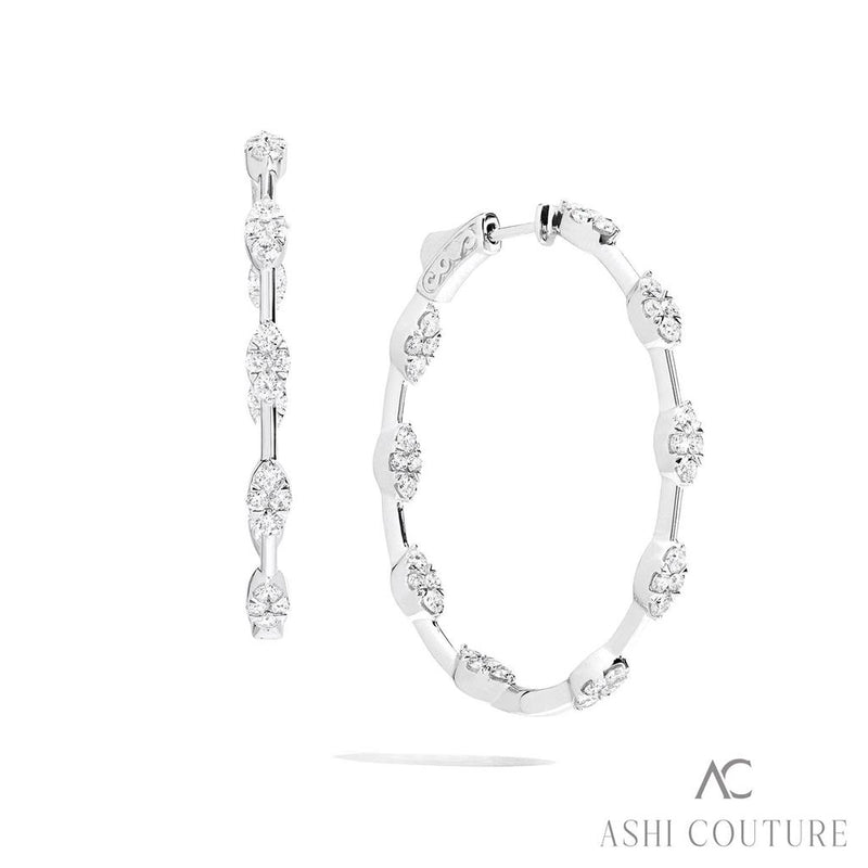 Davis Classics 18k White Gold Couture In/Out Station Style Diamond Hoop Earrings