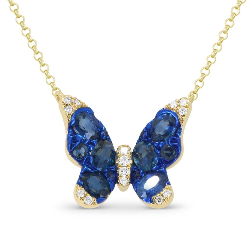 Madison L 14k Yellow Gold Butterfly Design Sapphire Pendant Necklace