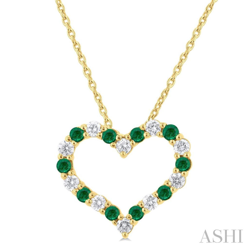 Davis Classics 14k Yellow Gold Emerald and Diamond Heart Pendant Necklace