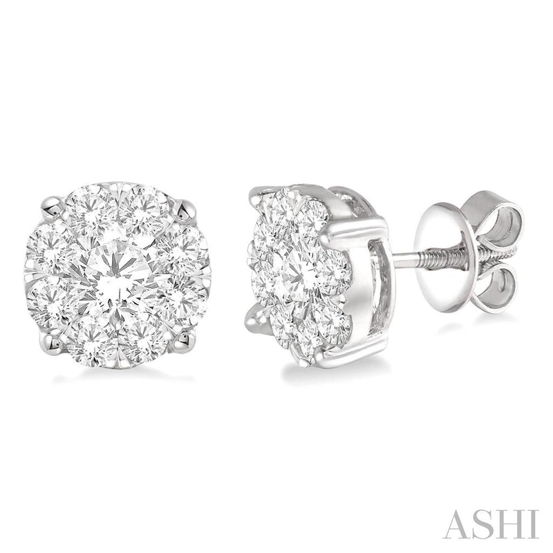 Davis Classics 14k White Gold Diamond Halo Endless Design Stud Earrings