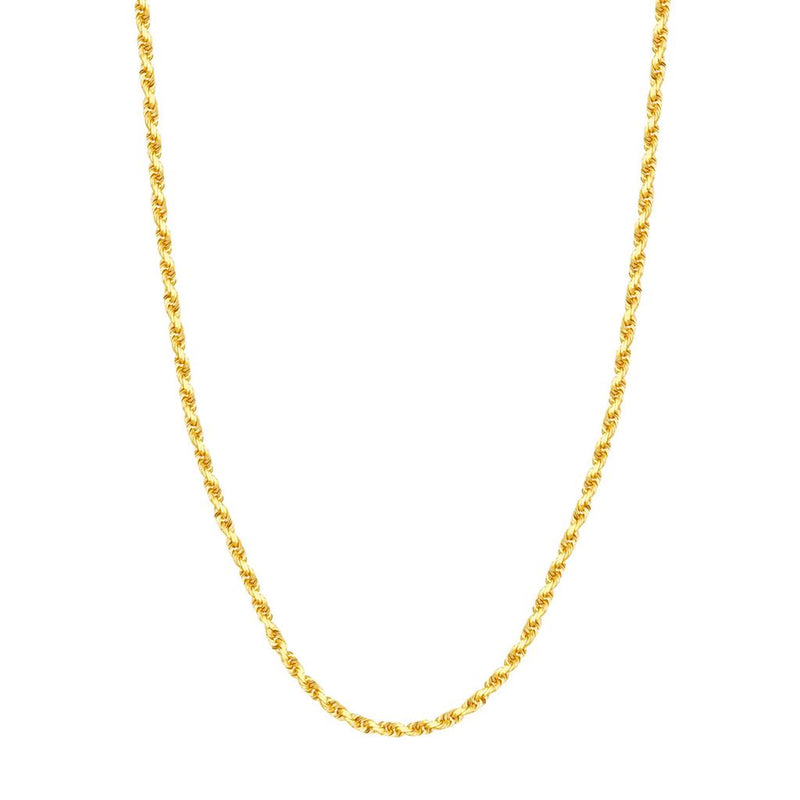 Davis Classics 14k Yellow Gold Solid Diamond-Cut Rope Chain Necklace