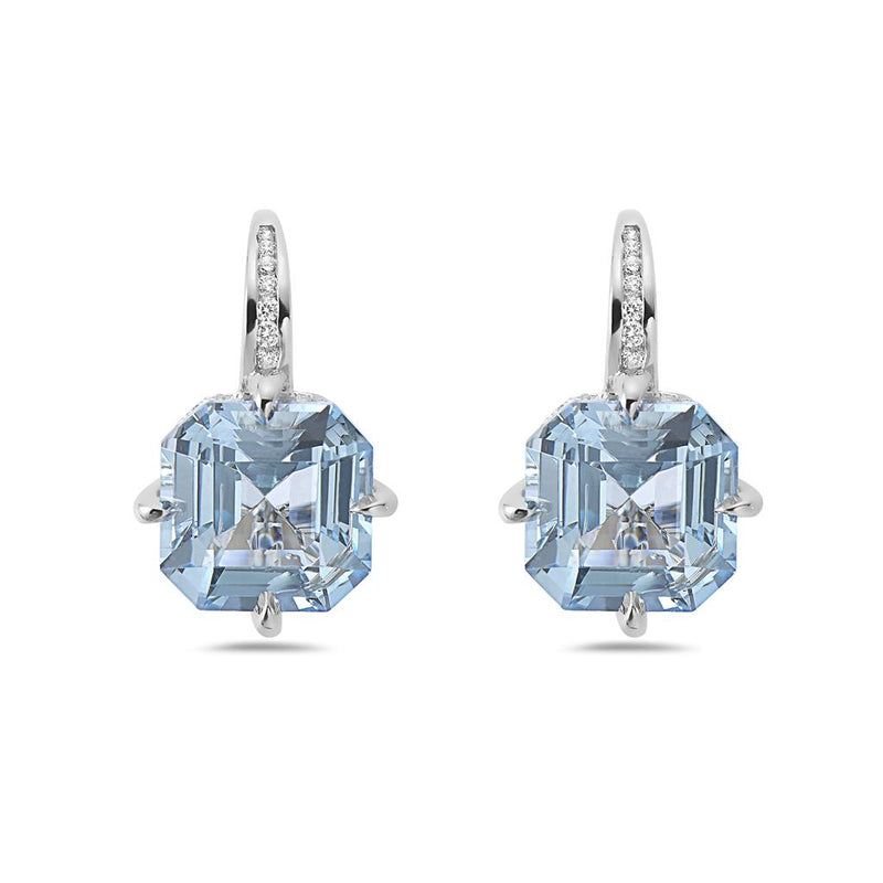 Charles Krypell 18k White Gold Aquamarine and Diamond Drop Earrings