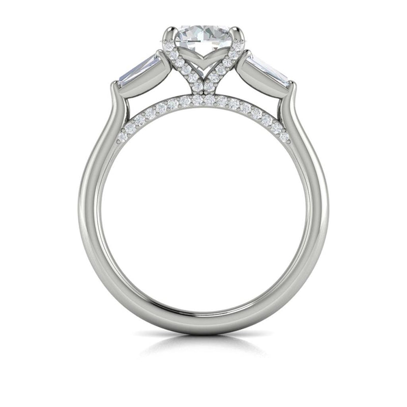 Vlora 14k White Gold Three Stone Collection Cathedral Round Diamond Engagement Ring Setting