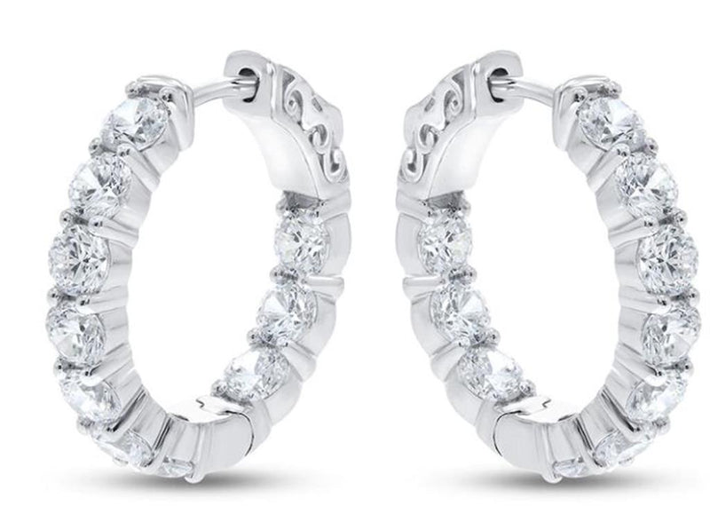 Davis Classics Diamond Huggie Hoop Earrings in 14k White Gold