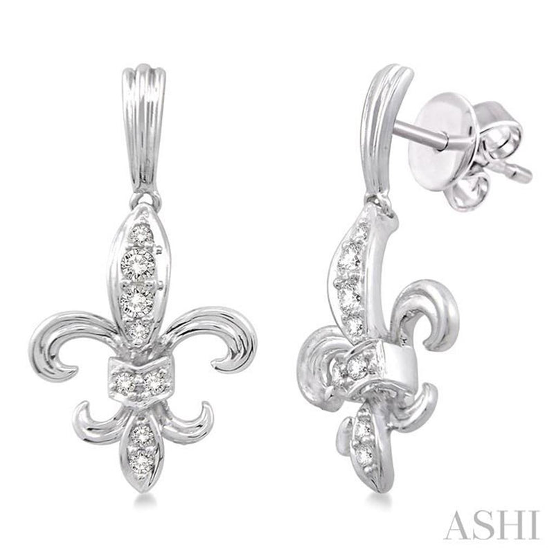 Davis Classics 14k White Gold Fleur De Lis Diamond Drop Earrings