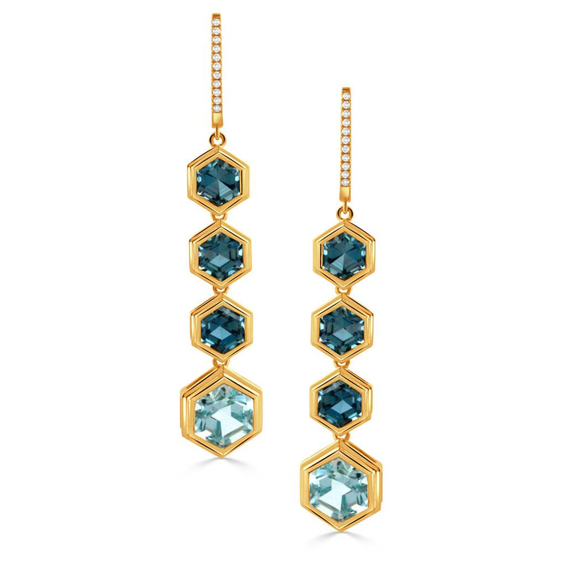 Doves 18k Yellow Gold London Blue Collection London Blue and Sky Blue Topaz Dangle Earrings