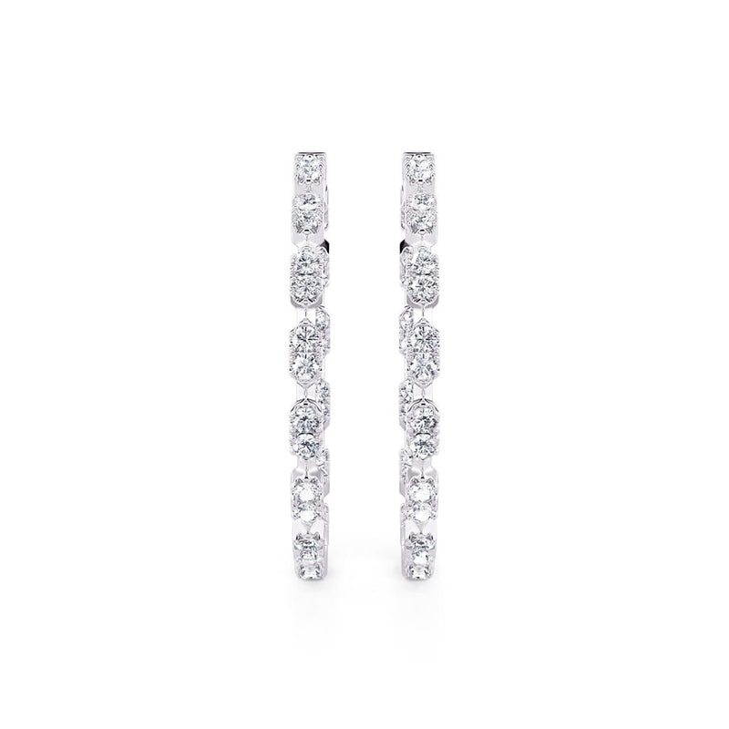 Davis Classics 14k White Gold Station Style In/Out Hinged Diamond Hoop Earrings