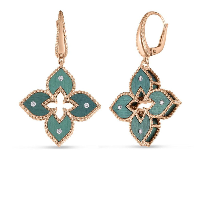 Roberto Coin 18k Rose Gold Venetian Princess Collection Green Titanium Floral Dangle Earrings