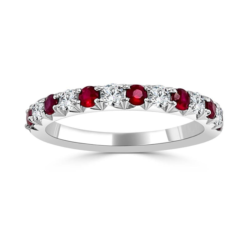 Davis Classics Rubies and Diamonds Stackable Fashion Ring in 14k White Gold