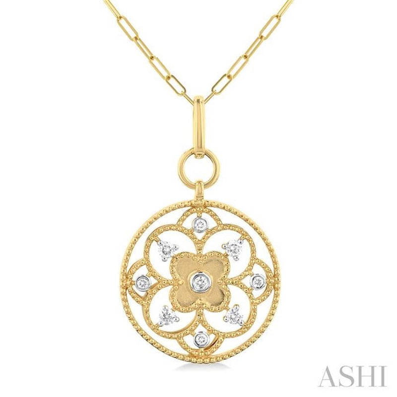 Davis Classics 14k Yellow Gold Vintage Floral Diamond Medallion Pendant Necklace