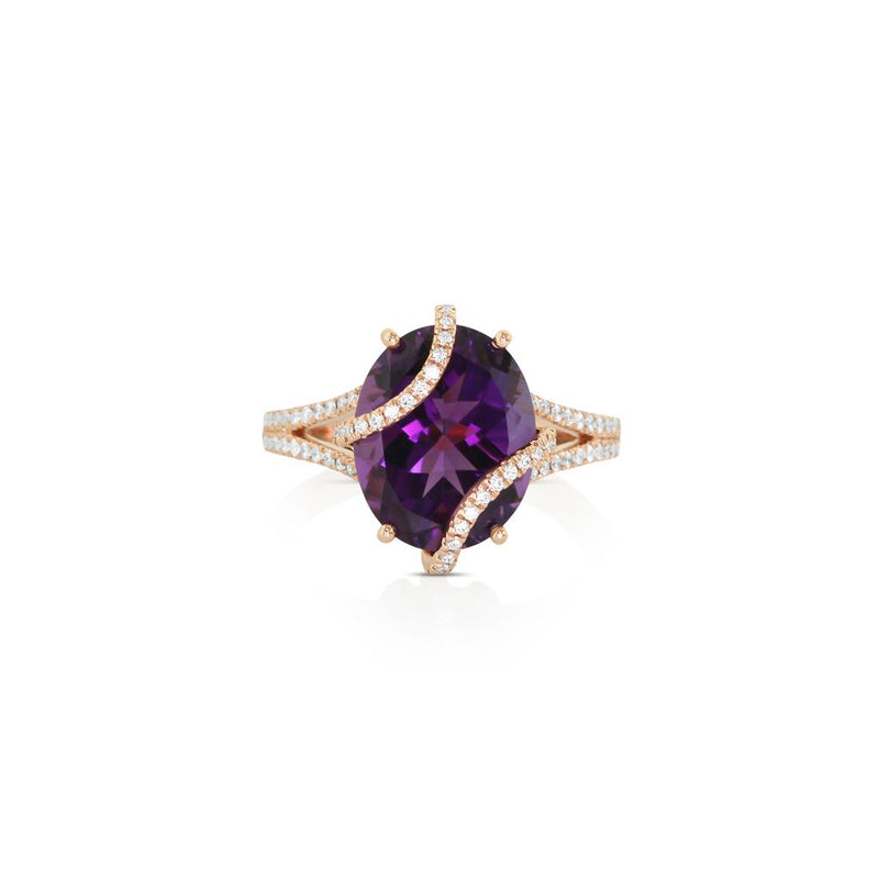 Yael Designs 14k Rose Gold Amethyst and Diamond Fashion Ring