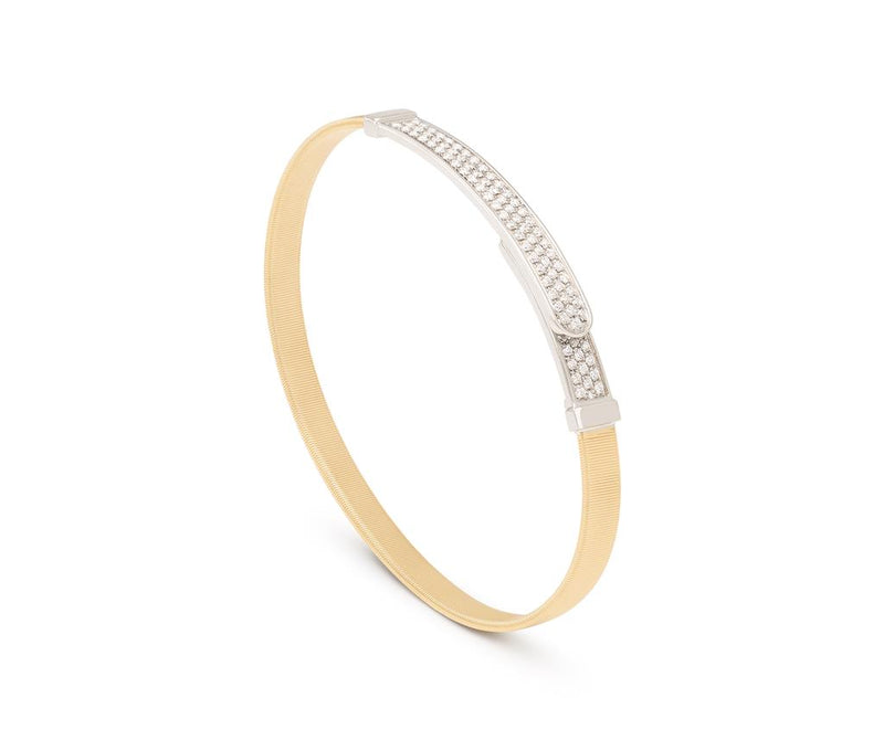 Marco Bicego Masai Collection Diamond Bar Station Bangle Bracelet in 18K Yellow and White Gold