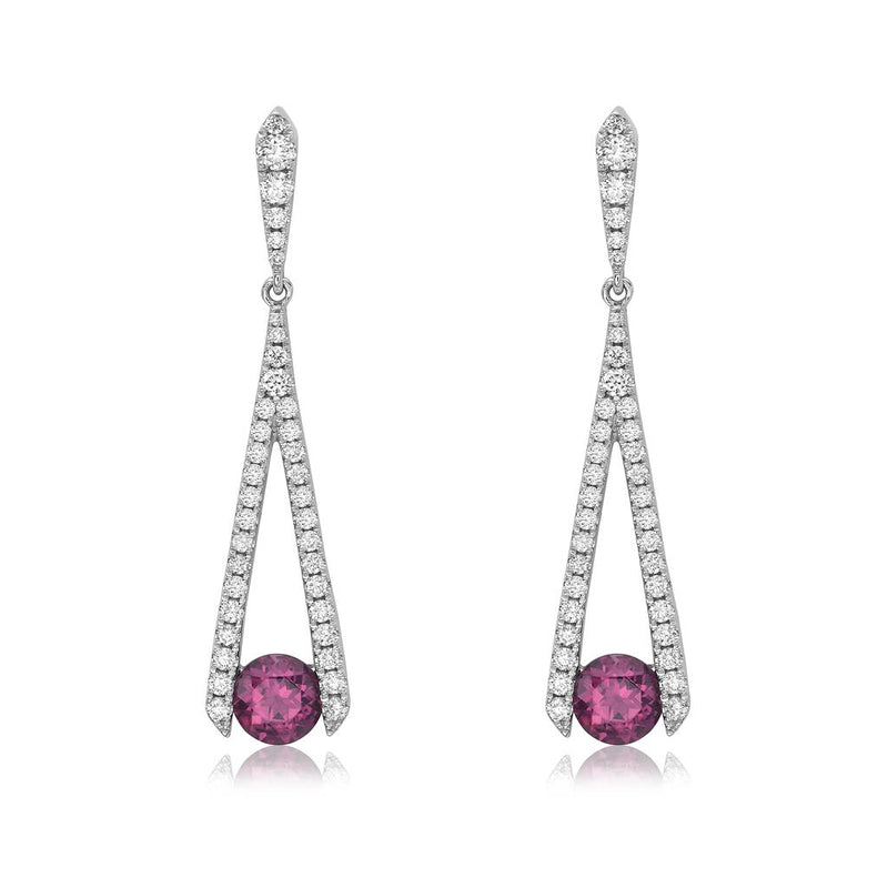 Charles Krypell 18k White Gold Garnet and Diamond Chandelier Dangle Earrings