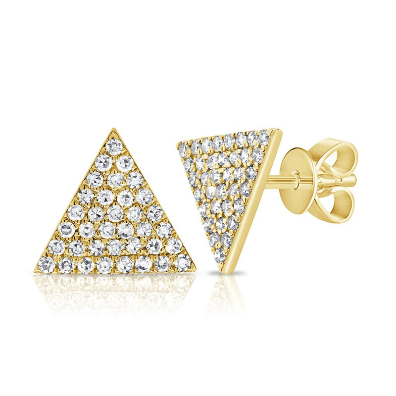 Davis Classics 14k Yellow Gold Diamond Triangle Stud Earrings