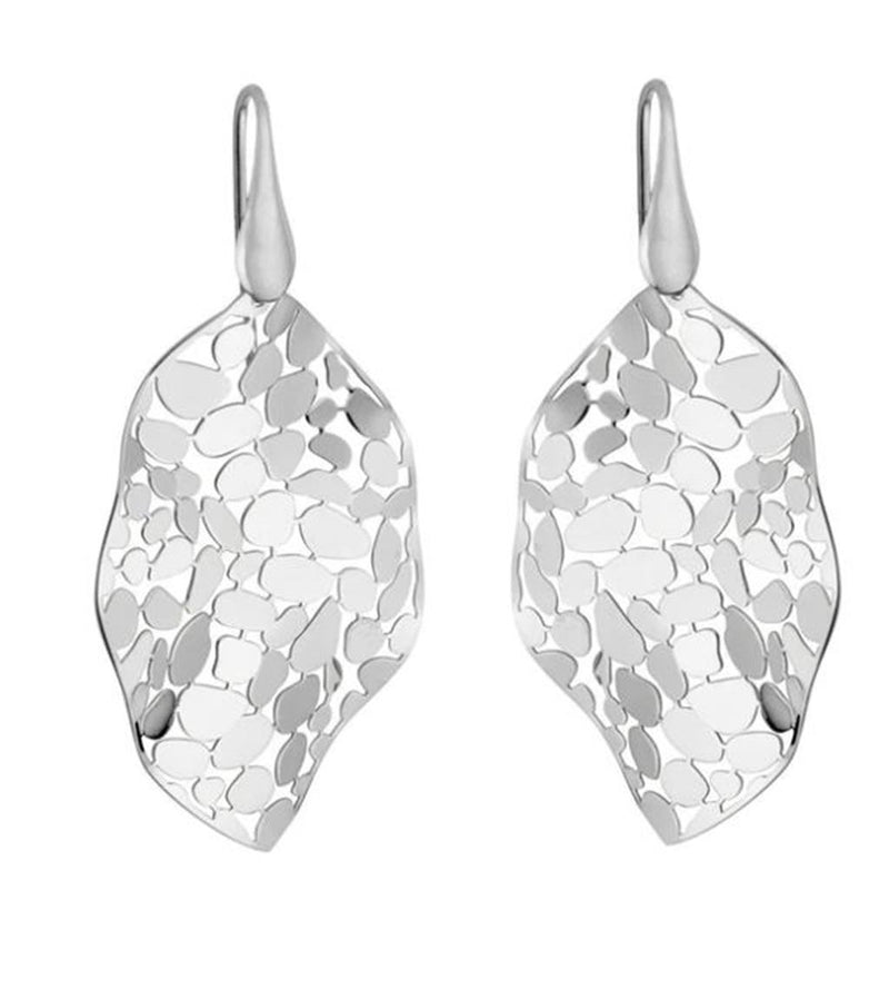 Davis Classics Sterling Silver Rhodium-Finish Mosaic Leaf Dangle Earrings