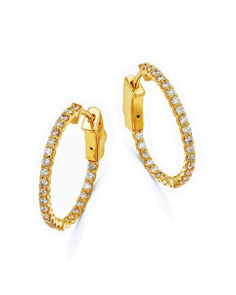 Davis Classics 14k Yellow Gold In/Out Diamond Hoop Earrings