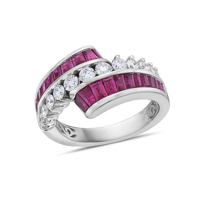 Charles Krypell 18k White Gold Ruby and Diamond Bypass Fashion Ring