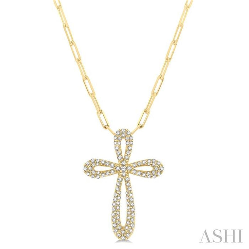 Davis Classics 14k Yellow Gold Paperclip Chain Diamond Cross Pendant Necklace