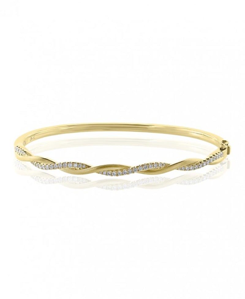 Davis Classics 18k Yellow Gold Twist Design Diamond Bangle Bracelet