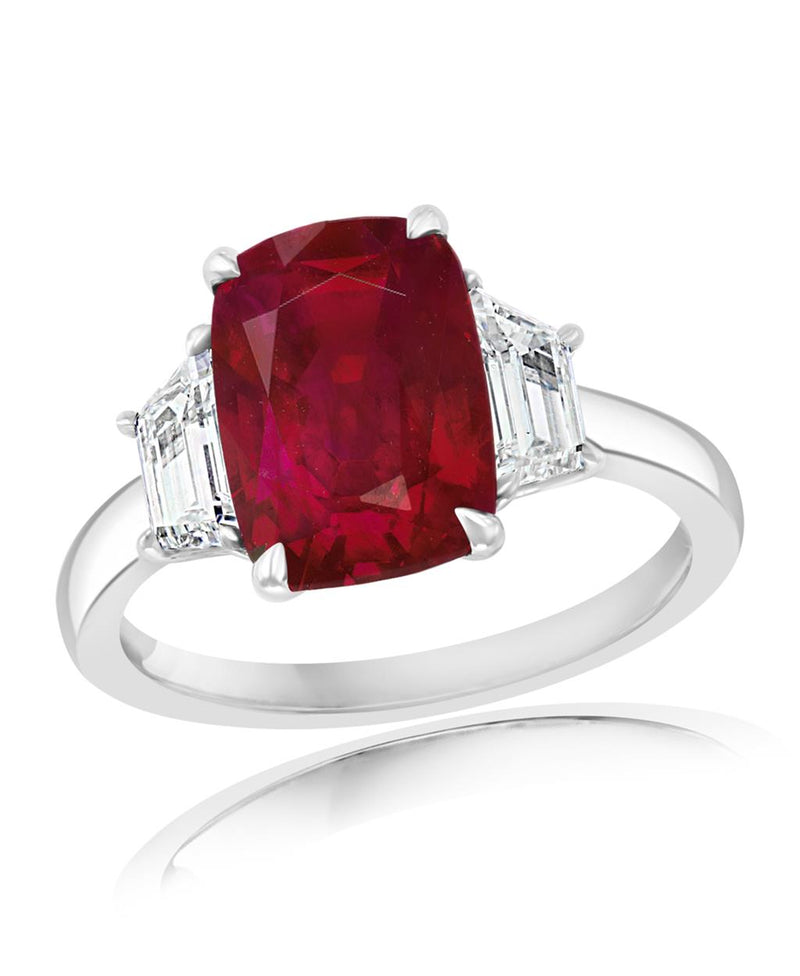 Davis Classics Platinum Three-Stone Mozambique Ruby and Diamond Ring