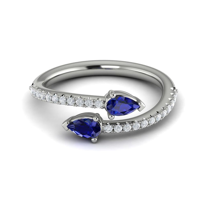 Vlora 14k White Gold Sofia Collection Bypass Design Sapphire and Diamond Fashion Ring