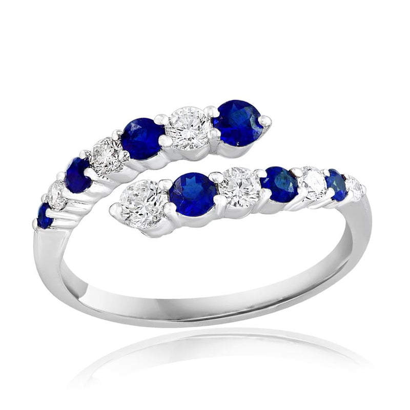 Davis Classics 18k White Gold Blue Sapphire and Diamond Bypass Ring